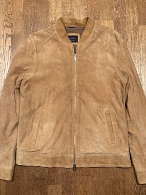 Grand Frank Goat Suede Leather Tan Brown Bomber Jacket Mens Large